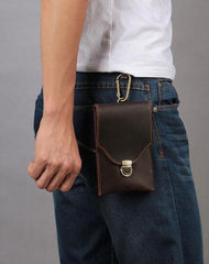 Cool Dark Brown Leather Mens Belt Pouch Mini Waist Bag Belt Bags For Men