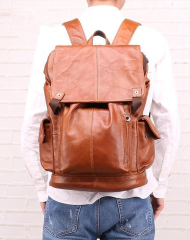 Cool Brown Black Leather Men's Backpack College Backpack 13inch Laptop Backpack For Men