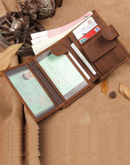 RFID Vintage Leather Men's Trifold Small Wallet Brown billfold Wallet For Men