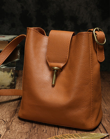 Fashion Leather Brown Gray Bucket Shoulder Bag Barrel Purse With Clutch For Women
