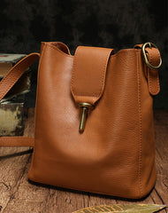 Fashion Leather Brown Gray Bucket Shoulder Bag Barrel Purse With Clutch For Women