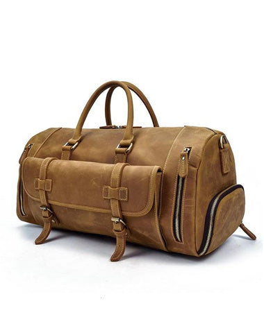 Large Leather Men Barrel Overnight Bags Travel Bags Weekender Bags For Men