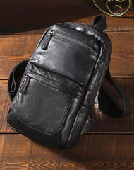 Cool Black Mens Leather One Shoulder Backpack Sling Bag Sling Crossbody Bag Chest Bag for Men