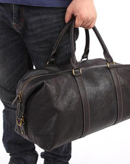 Fashion Black Leather Men's Weekender Bag Travel Bag Black Overnight Bag For Men