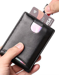 RFID Brown Leather Men's Small Wallet billfold Wallet Black Front Pocket Wallet For Men