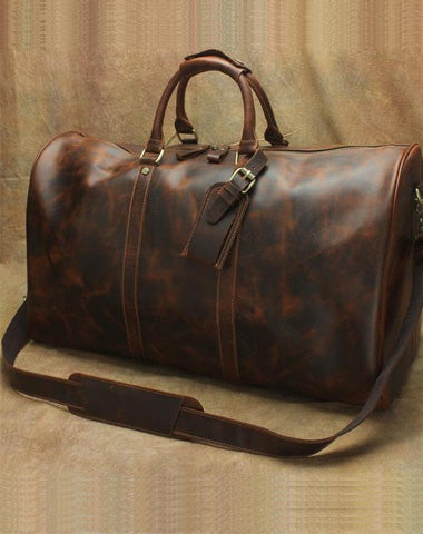 Large Leather Mens Barrel Overnight Bags Weekender Bag Travel Bags For Men
