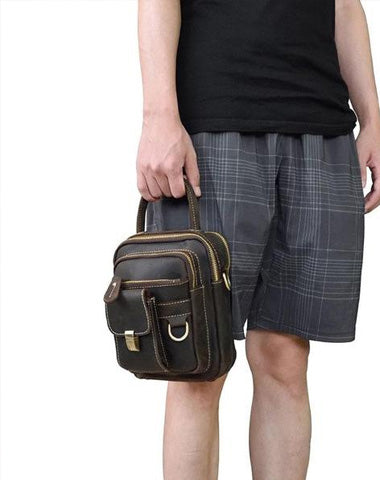 Cool Black Coffee Leather Men Vintage Mini Handbag Small Shoulder Bags Messenger Bag For Men