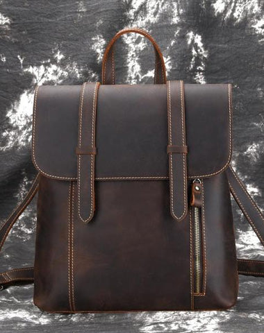 Cool Brown Leather Mens Backpack School Backpack Satchel Backpack for Men