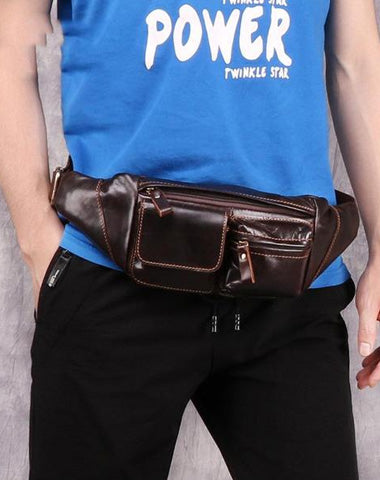 Cool Brown Leather Men's Fanny Pack Hip Pack Waist Bag Chest Bag For Men