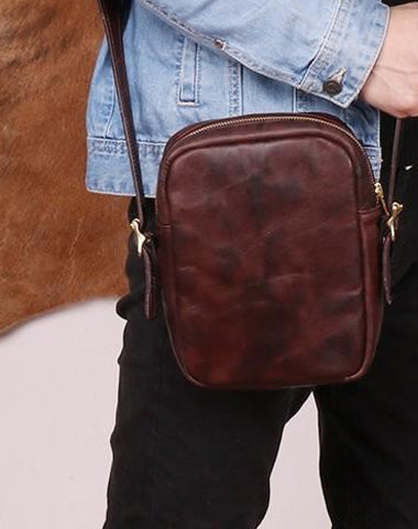 Cool Leather Mens Small Messenger Bag Small Shoulder Bag Crossbody Bags For Men