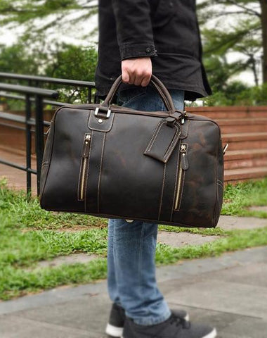 Casual Brown Leather Men's Overnight Bag Travel Bag Luggage Weekender Bag For Men