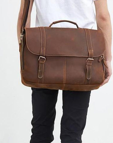 Leather Mens Vintage Large Brown Messenger Bag Laptop Shoulder Bag for Men