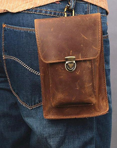 Brown Leather Small Belt Pouch Belt Bag Small Shoulder Bag Waist Bag For Men