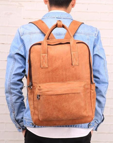 Brown Leather Mens School Backpack Travel Backpack Handbag 13inch Computer Backpack for Men