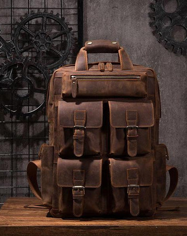 Vintage Mens Leather Large Laptop Backpack Travel Backpack Leather School Backpacks for Men