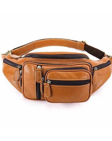 Cool Leather Brown Men's Fanny Pack Black Waist Bag Hip Pack For Men