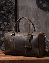 Cool Coffee Leather Mens Weekender Bags Vintage Travel Bags Duffle Bag for Men