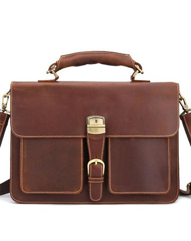 Leather Men Vintage Briefcase Laptop 15inch Handbags Shoulder Bags Work Bag For Men