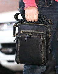 Fashion Black Leather Men's Tablet Shoulder Bag Small Vertical Side Bag Messenger Bag For Men