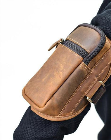 Brown Leather Cell Phone HOLSTER Arm Pouches for Men Arm Bags Arm HOLSTER For Men