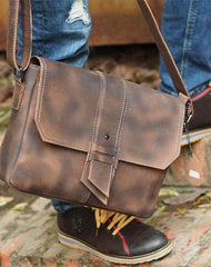 Cool Leather Mens Vintage Brown Messenger Bag Side Bag Small Shoulder Bag for Men