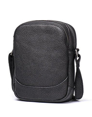 Casual Black Leather Mens Small Shoulder Bag Small Side Bag Messenger Bag For Men