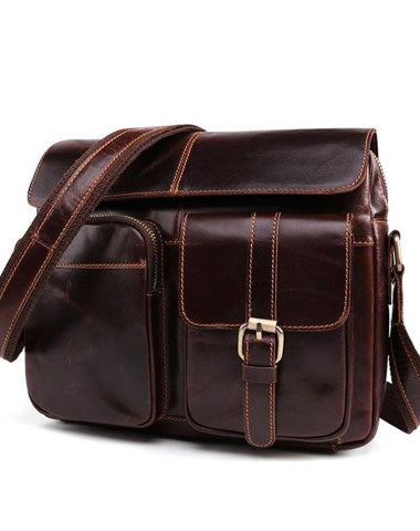 Cool Dark Brown Vintage Leather Small Side Bag Messenger Bag Shoulder Bags For Men