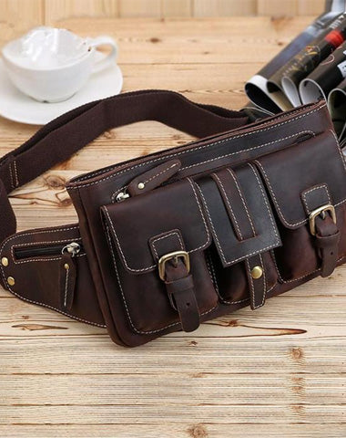 Cool Leather Brown Men's Fanny Pack Chest Bag Vintage Waist Bag Hip Pack For Men