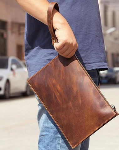 Mens Leather Hand Bag Business Male Fashion Envelope Wristlet Clutch Purse  Pack