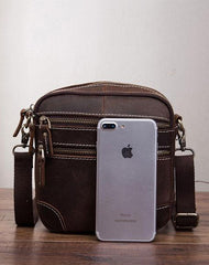 Coffee Leather Mens Small Messenger Bag Cool Mini Side Bag Belt Bag for men