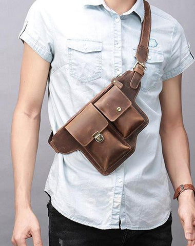 Classy Vintage LEATHER MEN'S  Cell Phone Holster Fanny Pack Waist Bag For Men