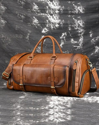 Cool Brown Leather Men's Overnight Bag Travel Bag Duffel Bag Weekender Bag For Men