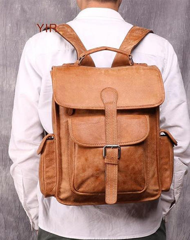Vintage Brown Leather Men's 14'' Laptop Backpack School Backpack Travel Backpack For Men