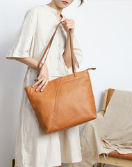 Fashion Handmade Brown Leather Tote Bag Shopper Bag Tote Purse For Women