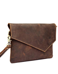 Dark Brown Vintage Leather Wristlet Bag Mens Tablet Bag Handy File Bag Clutch Bag For Men