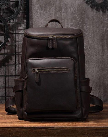 Cool Coffee Mens Leather Hiking Backpack Travel Backpack Leather Backpack for Men