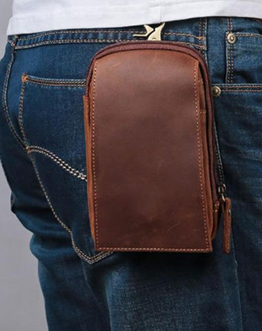 Small Mens Leather CELL PHONE HOLSTER Belt Bag Belt Pouch Waist Bag For Men