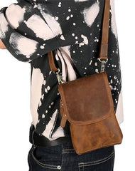 Cool Brown Leather Mens Belt Pouch Mini Shoulder Bag Waist Bags For Men