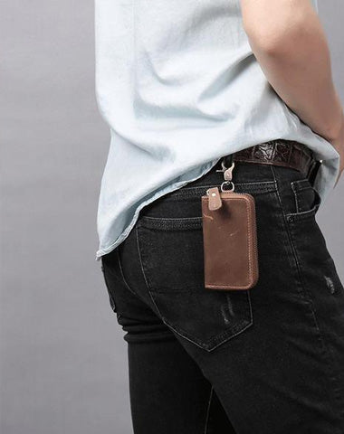 Cool Fashion Leather Men's Car Key Wallet Zipper Key Holder For Men