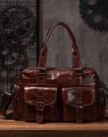 Cool Leather Mens Travel Bag Overnight Bag Work Handbags Business Bag for Men