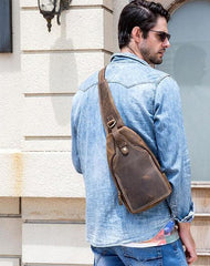 Vintage Mens Leather One Shoulder Backpack Chest Bag Sling Bag Sling Crossbody Bag For Men
