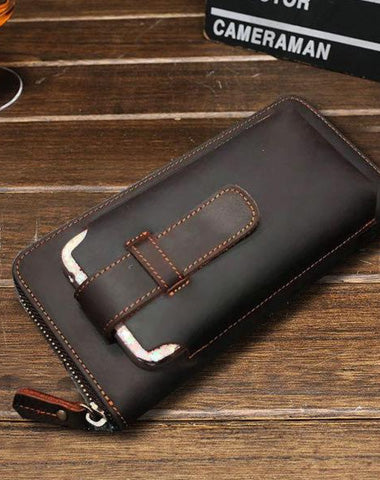 Vintage Cool Mens Leather Long Wallet Clutch Wallet Phone Wallet for Men