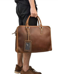 Vintage Leather Brown Men's 14‘’ Laptop Briefcase Professional Briefcase Business Handbag For Men