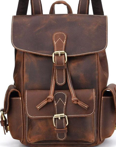 Vintage Leather Brown Mens Backpack School Backpack Travel Backpack Bags for Men