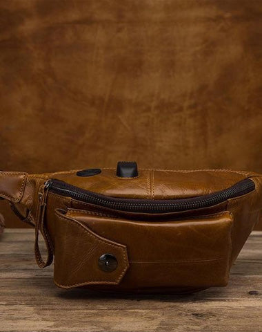 Vintage Brown Leather Men's Fanny Packs Hip Pack Waist Bag For Men