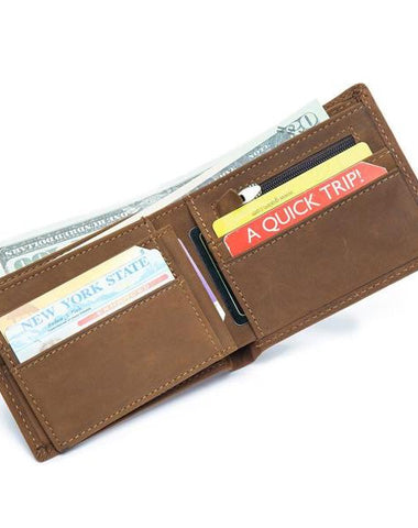 Vintage Leather Mens Slim Small Wallet billfold Bifold Wallet Front Pocket Wallet Driving License Wallet for Men