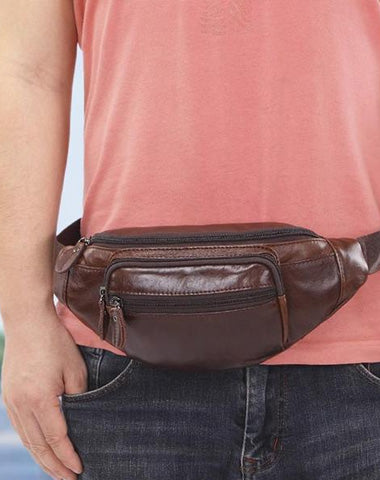 Vintage Leather Brown Men's Fanny Pack Chest Bag Waist Bag For Men