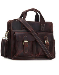 Vintage Mens Leather 14inch Laptop Briefcase Handbag Work Bag Business Bag Shoulder Bag For Men