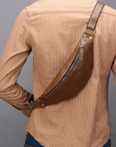 Vintage Brown Leather Men's Fanny Pack Coffee Waist Bag Chest Bag For Men