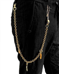 Badass Brass SKull Long Wallet CHain Biker wallet Chain Gold Pants Chains For Men
